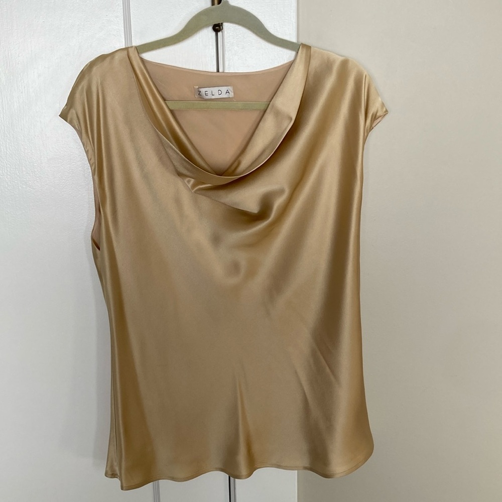 Champagne silk top cowl neck size 16